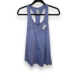 Nike RUN athletic tank womens M blue stripe Dri-Fit racerback sleeveless top